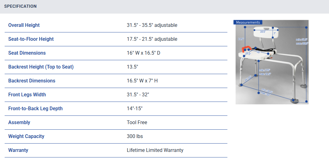 Sliding Bath Transfer Bench
