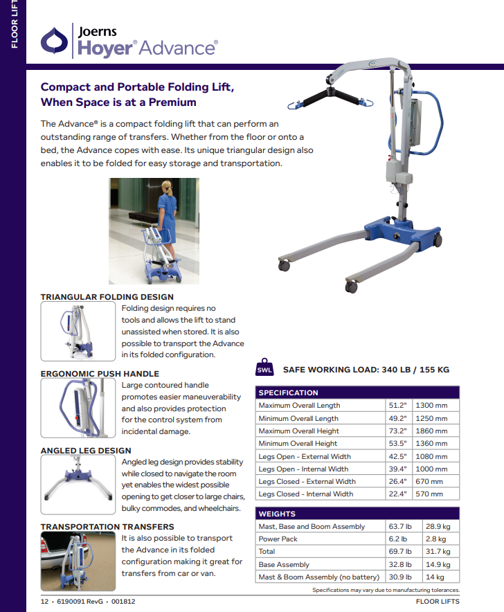 Joerns Hoyer Advance Portable Electric Patient Lift